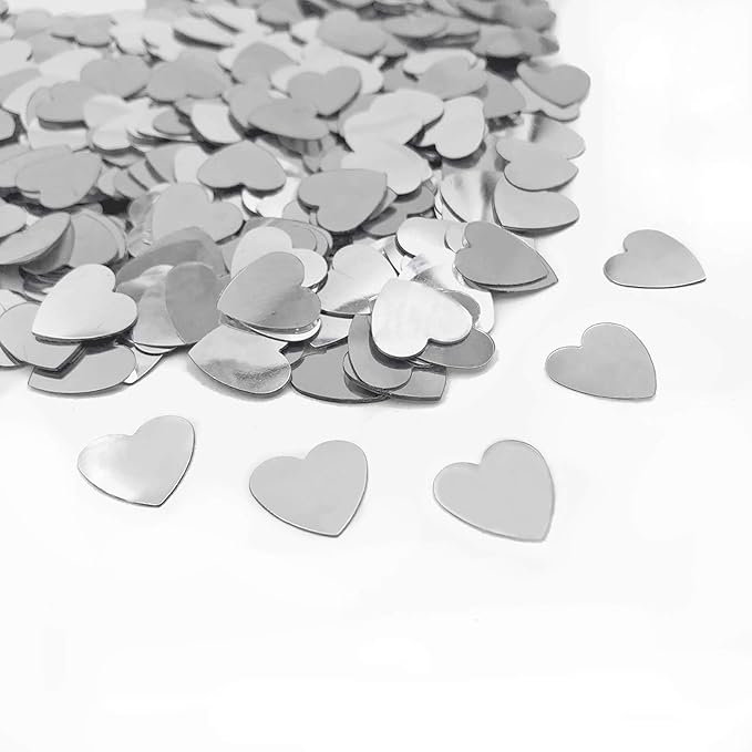 Heart Confetti Valentine's Day Silver Table Confetti Metallic Foil for Party Wedding Happy Birthday Baby Showe Bridal Shower Festival Theme Party Decorations Supplies(Silver)