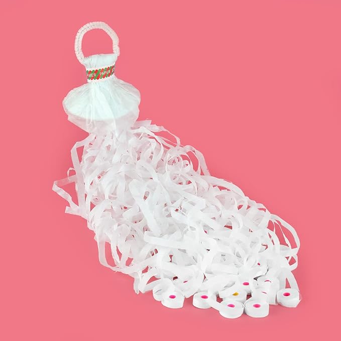 BATTIFE Streamers Poppers - Hand Throw Confetti Poppers, No Mess Paper Crackers for Birthday Wedding Party Celebrations, White, 16.4Ft/5M (30Pack)