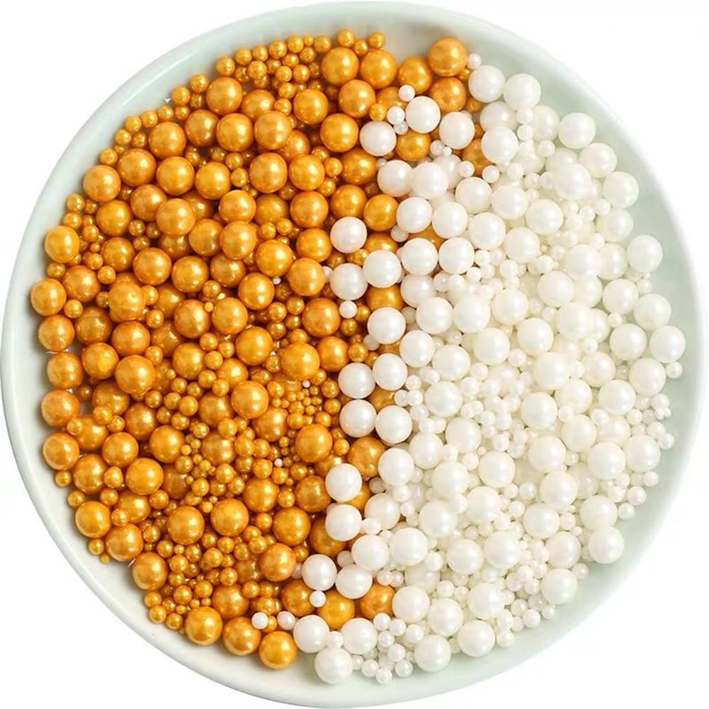 Edible White Sugar Pearls Candy Sprinkles 120G/ 4.23Ounce Baking Cake Sprinkles Cupcake and Cake Topper Cookie Decorations Wedding Party Valentines