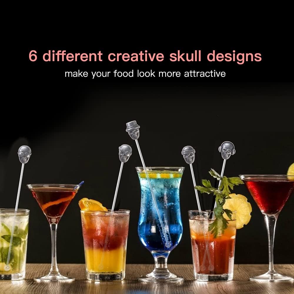 Skull Shape Swizzle Sticks, Reusable Stainless Steel Coffee Beverage Stirrers Cocktail