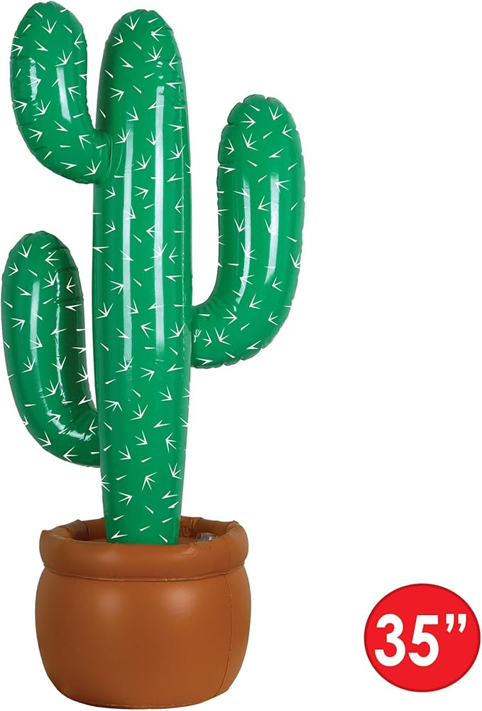 Beistle Pack of 2 Inflatable Cactus Decorations in Green/White/Brown, Wild West Party Decorations, Mexican Cinco de Mayo Party Accessories, 35"