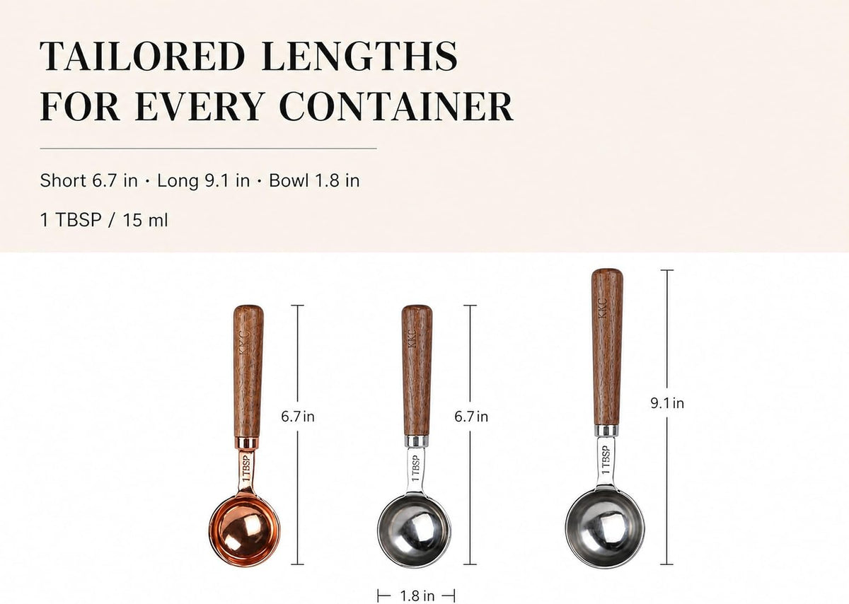 KKC HOME ACCENTS 1 Tbsp Measuring Spoon Rose Gold Short Wooden Handle 15ml