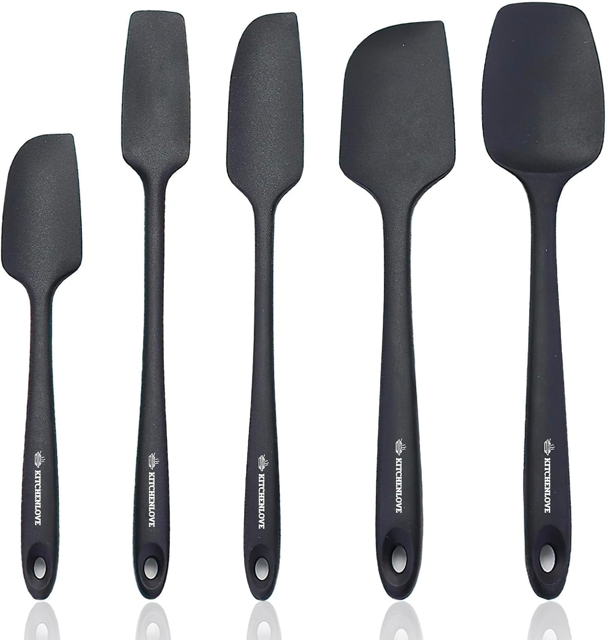 Kitchenlove Premium 600°F Heat Resistant 5 Piece Silicone Spatula Set for Baking, Cooking, Mixing - Non-Stick with High Grade S-Iron Steel Core