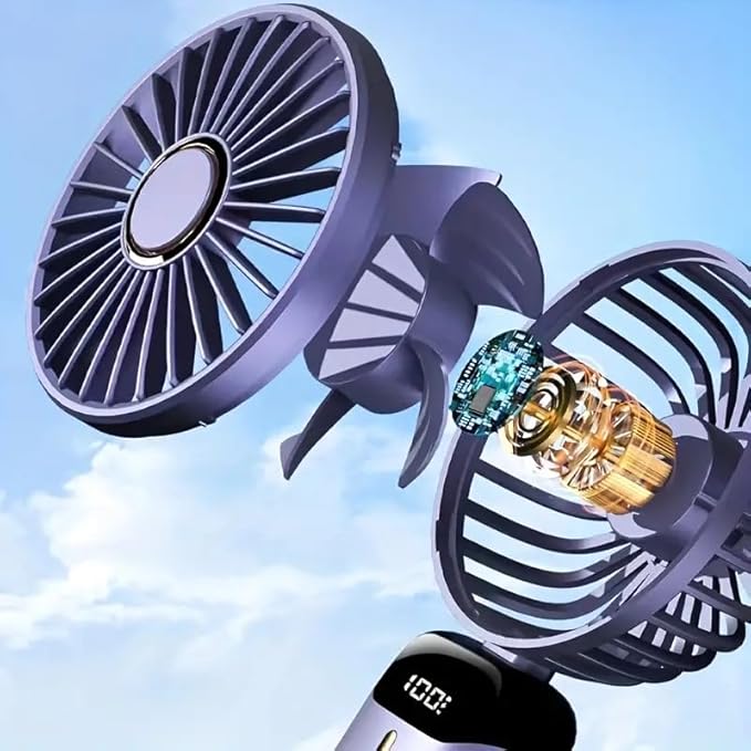 Portable Handheld Fan Battery Operated with Base, 8 Hours, Digital Display, 5 Speeds, 90° Ajustable, Rechargeable Mini Fan for Outdoor Indoor