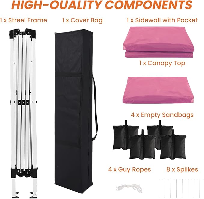 10x10 Pop Up Canopy Party Tent with 4 Sidewalls, Outdoor Wedding Party Tent Waterproof UV50 Commercial Canopy Event Shelter Gazebo Tents for Parties, 4 pcs Weight Bag,Carry Bag,Pink