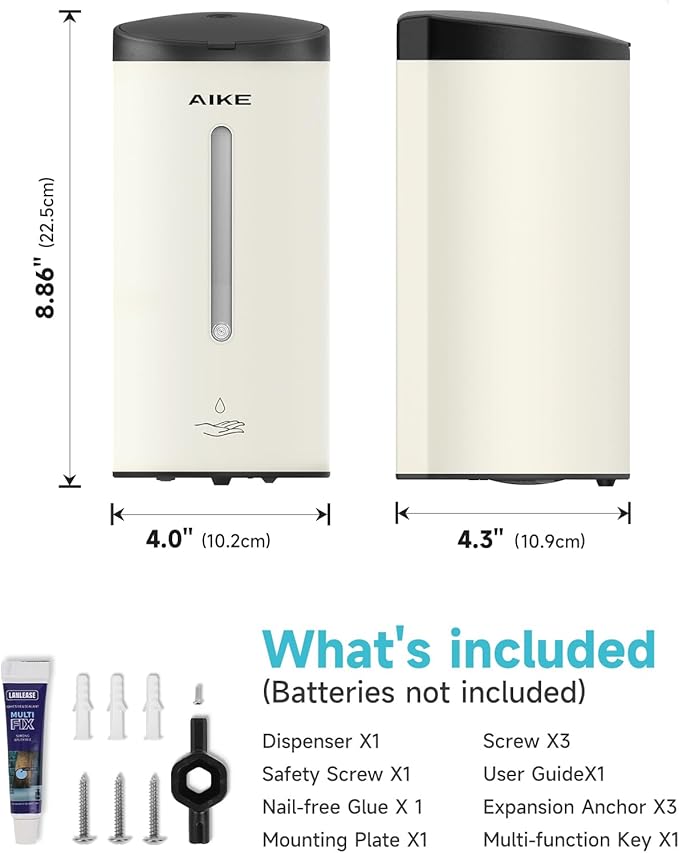AIKE Classic Automatic Soap Dispenser,25 oz Liquid Wall Mount,MatteWhite Stainless Steel Finish Model AK1205E