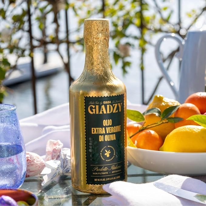 Giadzy by Giada de Laurentiis 2 Pack Olive Oil Extra Virgin - Premium Unfiltered Cold-Pressed Italian Olive Oil, Gold Wrap, Made in Italy