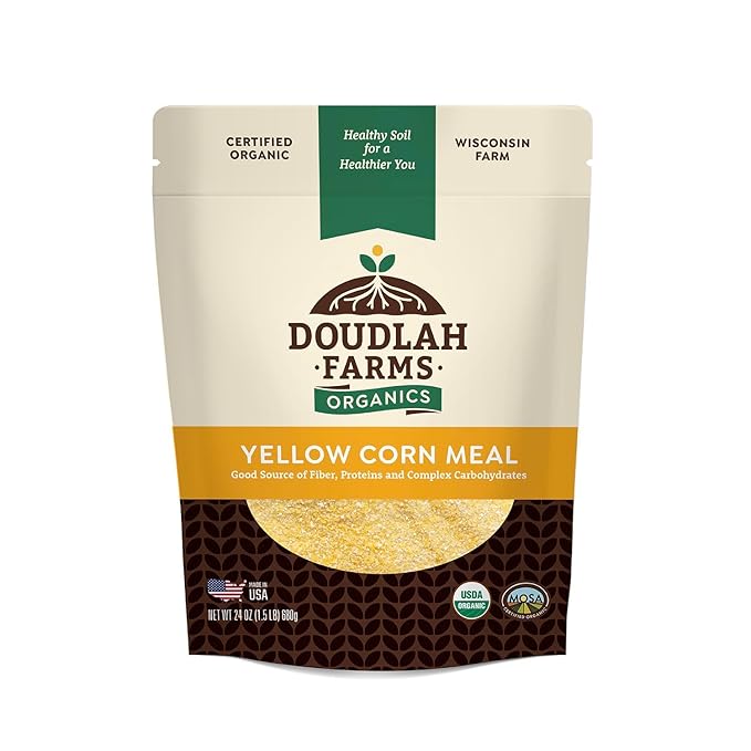 Organic Yellow Cornmeal 1.5 lb Fine Grind - Non-GMO, Gluten-Free, Sugar-Free, Farmed From Regenerative Soil, Vegan, Grown In USA