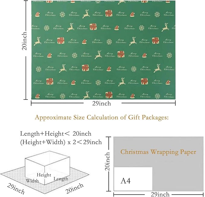 SIWRIOM Christmas Wrapping Paper 7 Pack - Large 29 x 20 Inch Vintage Kraft Gift Wrap Sheets with Holiday Designs (Tree, Snowflake, Reindeer) for Xmas Festive Present Decorations