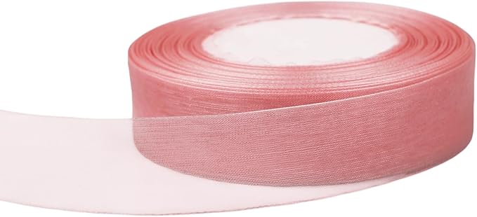 1 Inch 50 Yards Sheer Organza Ribbon Chiffon Ribbon for Gift Wrapping Wedding Bouquet Crafts (Dusty Rose)
