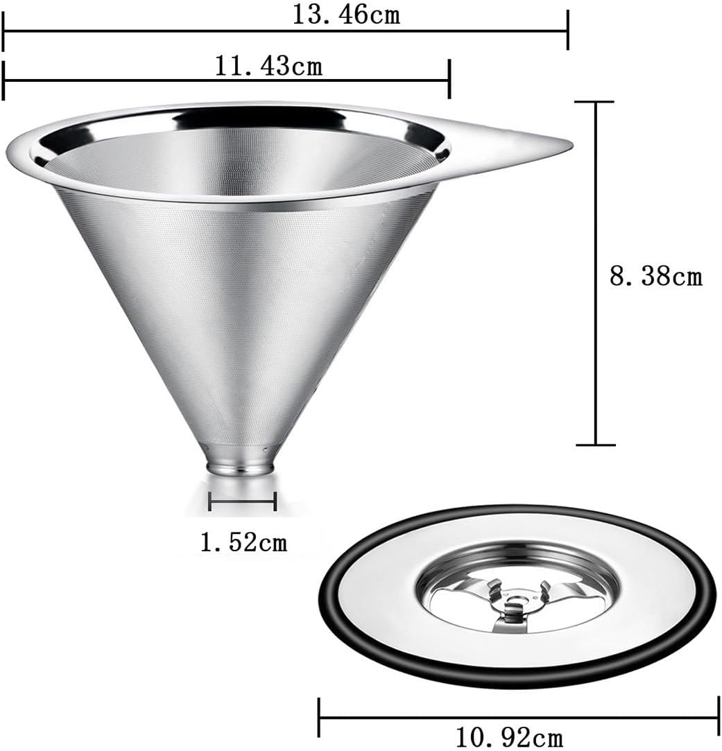 LHS Pour Over Coffee Dripper Stainless Steel Coffee Filter Metal Cone Filter Paperless Reusable Coffee Filter Single Cup Coffee Maker 1-2 Cup With