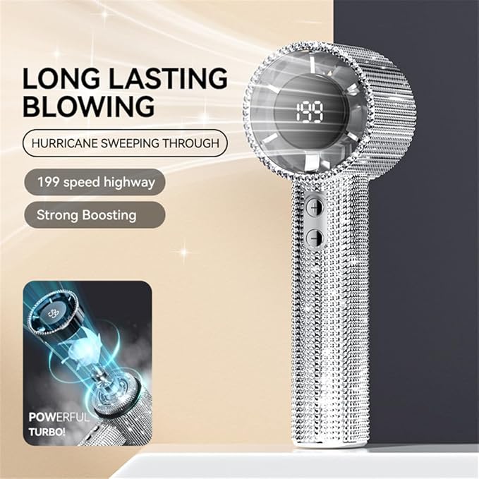 Shining Crystal Glitter Design Portable Handheld Fan Bling Mini Personal Hand Held Fan,Digital Display,Rechargeable Mini Fans for Outdoor Indoor (Multi Color)
