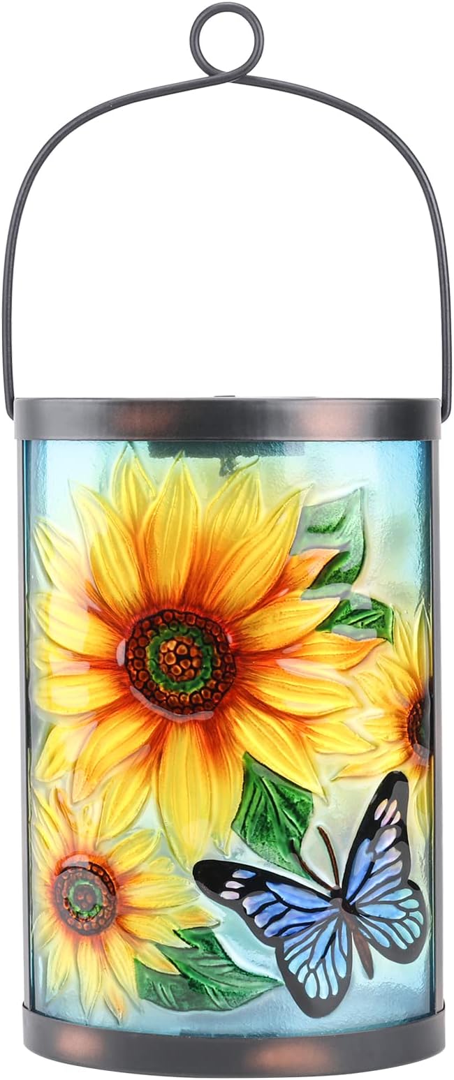 Hanging Solar Lantern Outdoor Waterproof LED Solar Lights Sunflower Decorative Solar Lanterns Tabletop Lamp for Outdoor Patio Garden Yard Decor