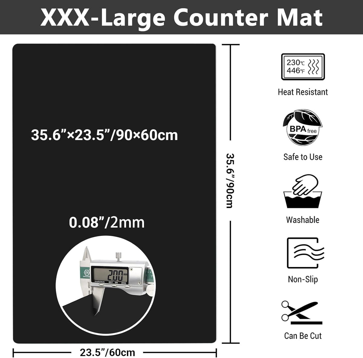 Ewen 35.6x23.5 Inch Extra Large Silicone Mats for Kitchen Counter, 2MM Thick Heat Resistant Coffee Mat Bar Mat