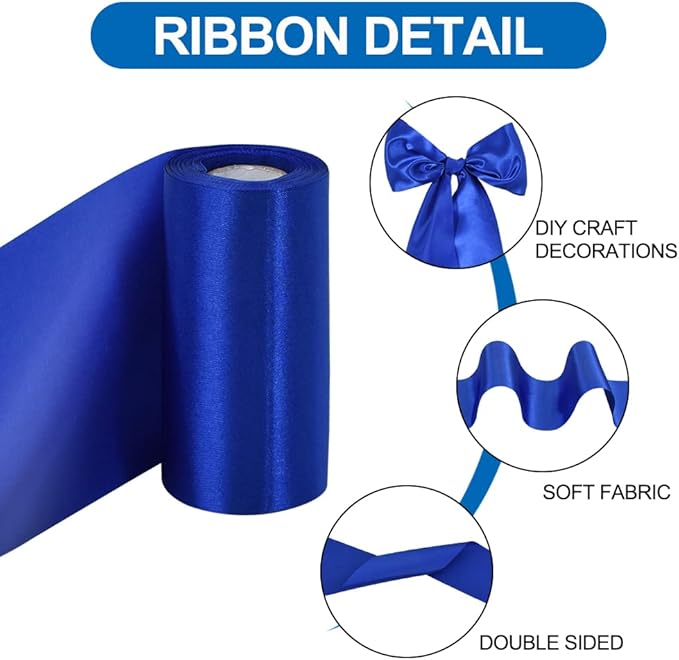 TONIFUL 4 Inch x 11yd Wide Royal Blue Satin Ribbon Solid Fabric Large Ribbon for Cutting Ceremony Kit Grand Opening Chair Sash Table Hair Car Bows Sewing Craft Gift Wrapping Wedding Party Decoration