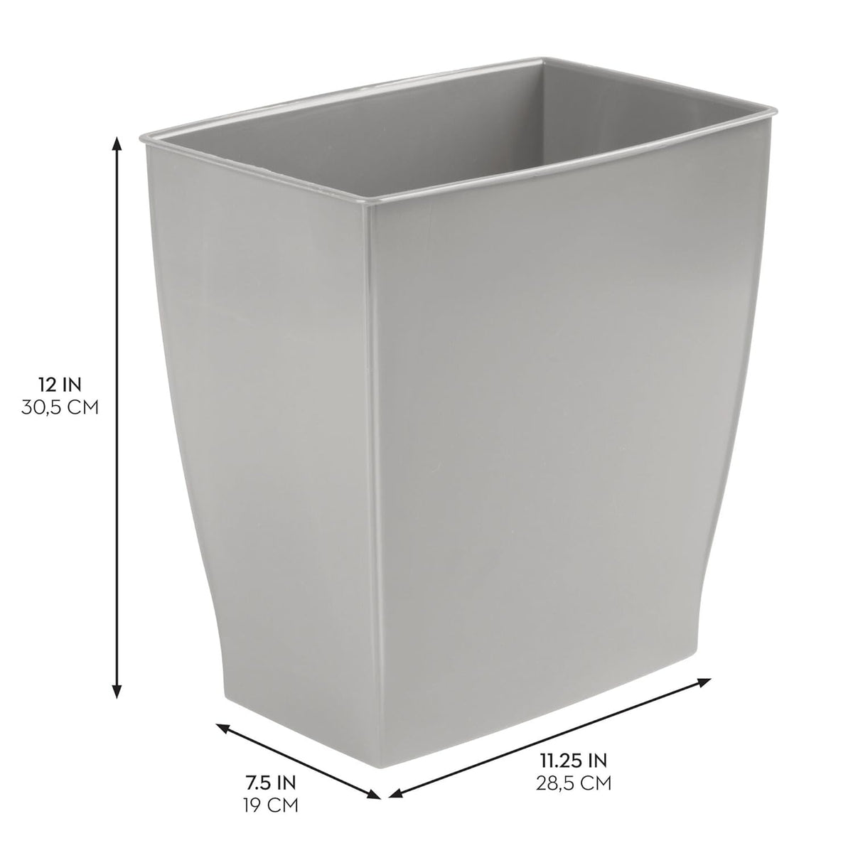 iDesign Small Bathroom Trash Can, Ideal for Primary and Guest Bathroom or Office, Gray, Made in USA