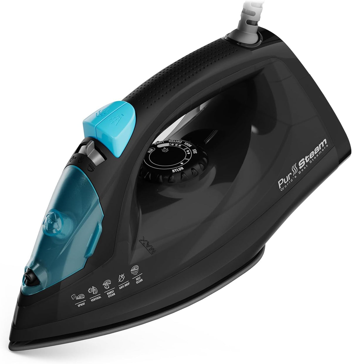 PurSteam Professional 1250W Steam Iron | Powerful Steamer with Burst of Steam & Spray | Non-Stick Soleplate, Easy Temperature Control & Auto Shut-Off