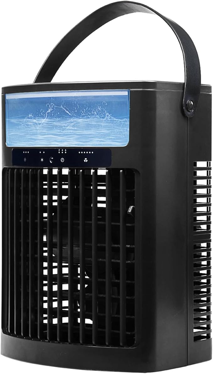 Portable Air Conditioner, 4 IN 1 Table Misting Fan 1000ML Water Tank, Personal Fan 5 Speeds & 3 Spray Modes Timing Evaporative Air Cooler, Desk Cooling Fan for Bedroom Office Living Room (Black)
