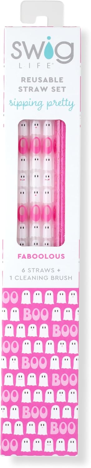 Swig Life Reusable Straws Faboolous + Pink Glitter Tall Straw Set & Cleaning Brush, Each Straw is 10.25 inch Long (Fits Swig Life 20oz Tumblers, 22oz