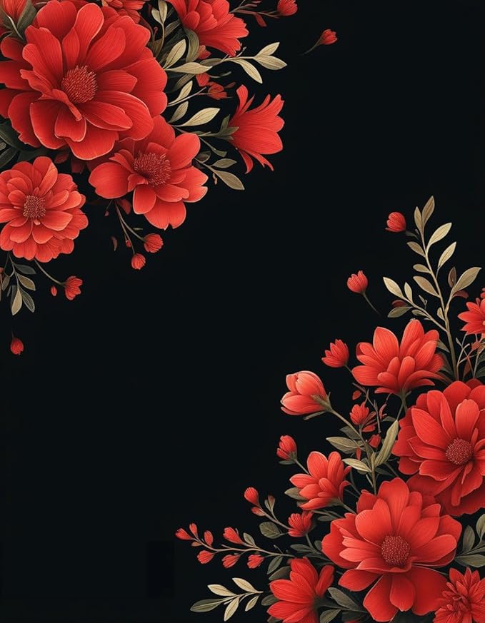 Botanical Floral Pattern 3x8 Outdoor Rug for Patio Deck Camping Balcony Porch Garden Backyard Flower Print Large Carpet Black Red Soft Waterproof Non Slip Outside Mat