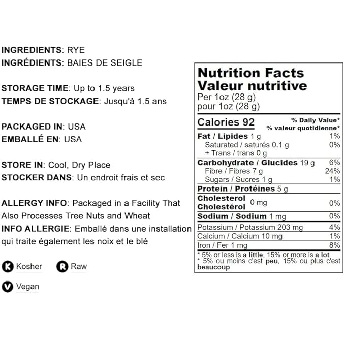 Food to Live Rye Flour, 2 Pounds – Stone Ground from Whole Grain Rye Berries, Kosher, Vegan, Bulk, Great for Bread Baking, Product of the USA