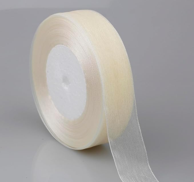 1 Inch 50 Yards Sheer Organza Ribbon Chiffon Ribbon for Gift Wrapping Wedding Bouquet Crafts (Beige)