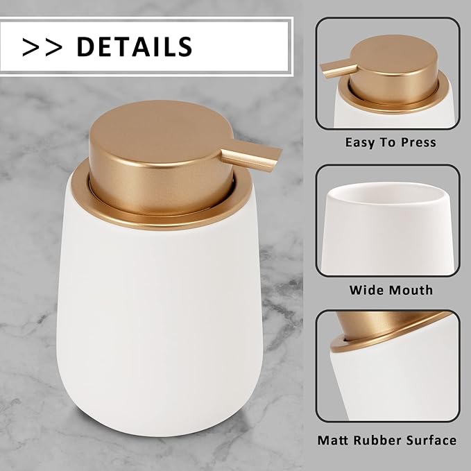 Soap Dispenser Ceramic with Easy-to-Press Pump Hand Lotion Liquid Dispenser for Shampoo Bathroom Kitchen 12 oz