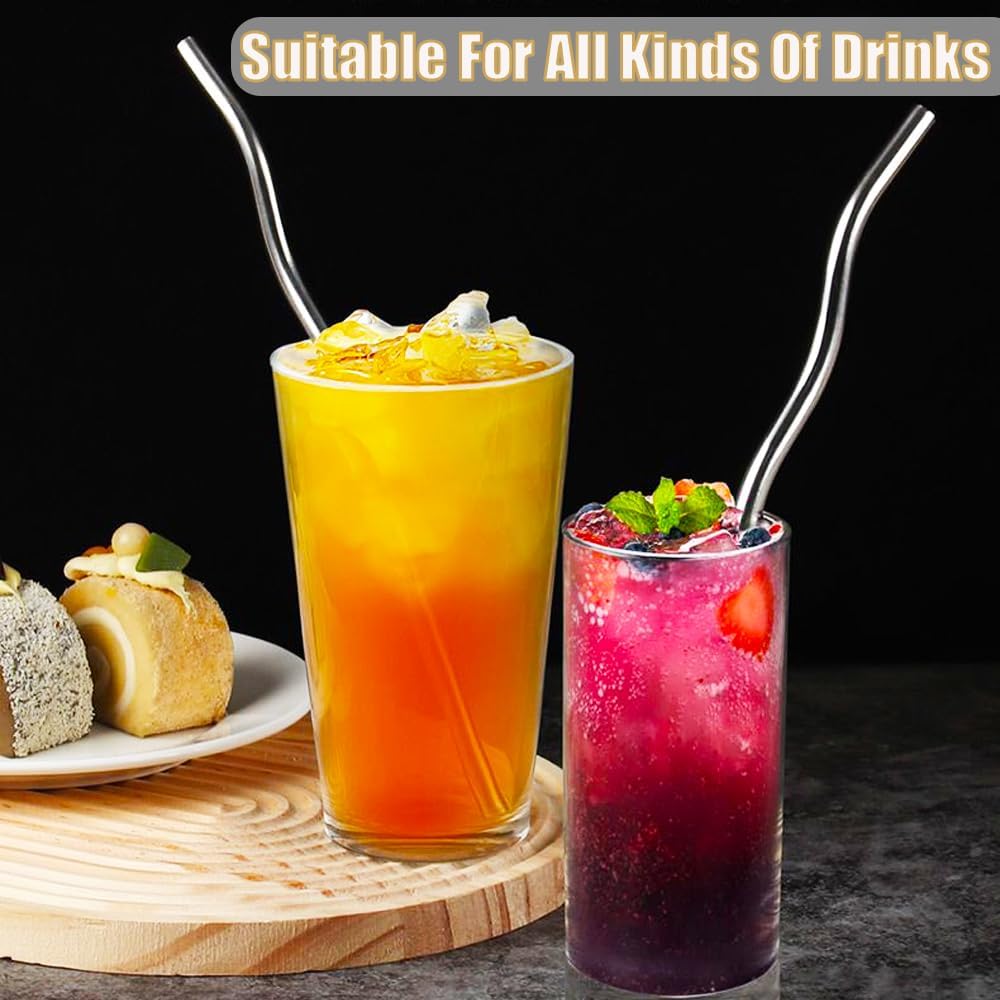 Reusable Stainless Steel Drinking Wavy Colorful Straws,With Curved Bend Metal Long Drinking Straws Set for Milkshake,Smoothie,Beverage,5 Piece