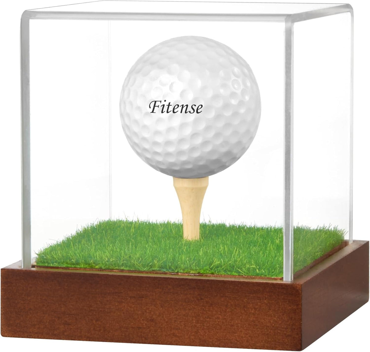 Golf Ball Display Case - Clear Acrylic Cube with Solid Wood Base & Tee, Anti-Dust Transparent Holder for Single Golf Ball, Ideal for Collectibles
