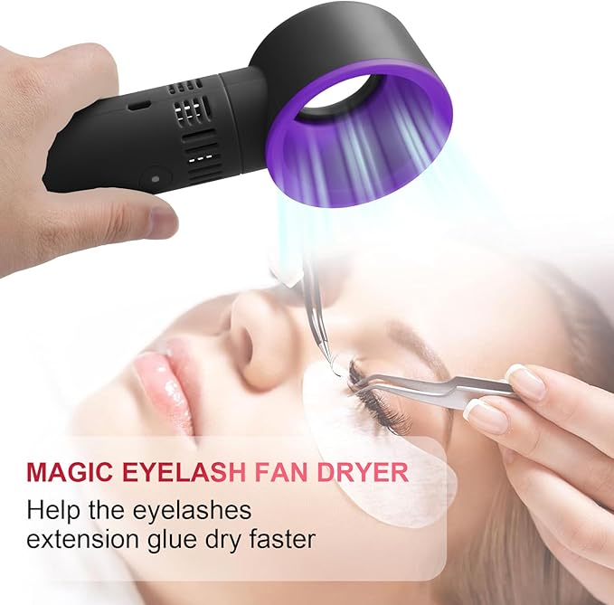 Portable USB Rechargeable Mini Fan Eyelash Fan Dryer Bladeless Handheld for Eyelash Extension, Air Conditioning Blower for Essential Eyelash Extension Supplies (Black 02)