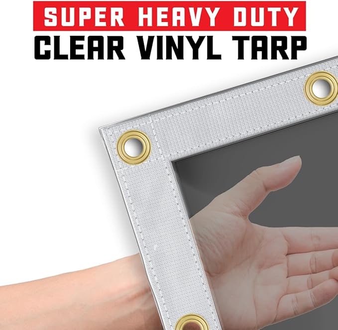 Core Tarps 20 Mil Extreme Heavy Duty Clear Tarp with Gromments - 14x14ft Super Clear Tarps Heavy Duty Waterproof Vinyl Tarpaulin, Transparent Tarp for Outdoor, Camping & Construction, Clear Grey