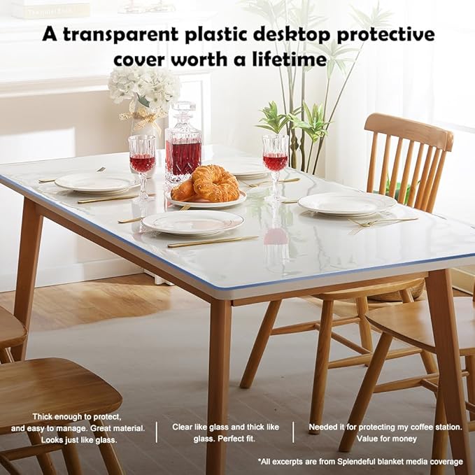 Transparent Vinyl Clear PVC Table Cover Protector 40x96 Kitchen Wood Grain Vinyl Table Cover Rectangular Table Pad for Dining Living Room Tablecloths Meeting Birthday Wedding Table Screen Protection