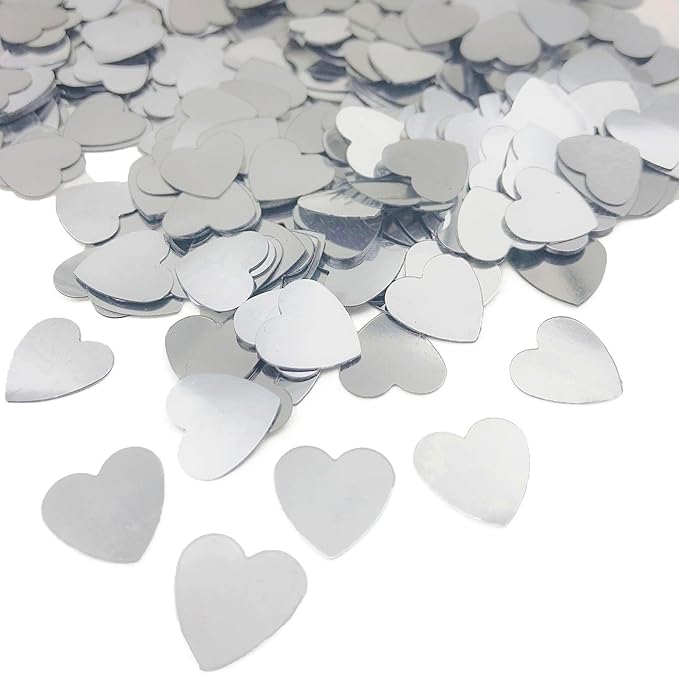 Heart Confetti Valentine's Day Silver Table Confetti Metallic Foil for Party Wedding Happy Birthday Baby Showe Bridal Shower Festival Theme Party Decorations Supplies(Silver)