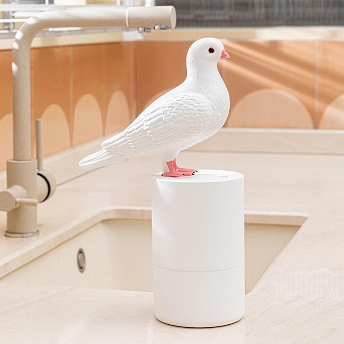 Pigeon Shape Automatic Soap Dispenser, Touchless Foaming Hand Soap Dispenser, Battery-Operated Hygienic Bird Soap Dispensers for Bathroom, Kitchen, Office 300ml (White)