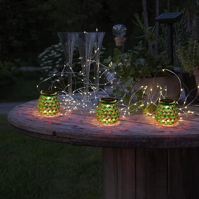 Starsoul Solar Lanterns Outdoor Waterproof, Vibrant Mosaic Hanging Solar Lights, Decorative Solar Lantern for Outside Garden Decor