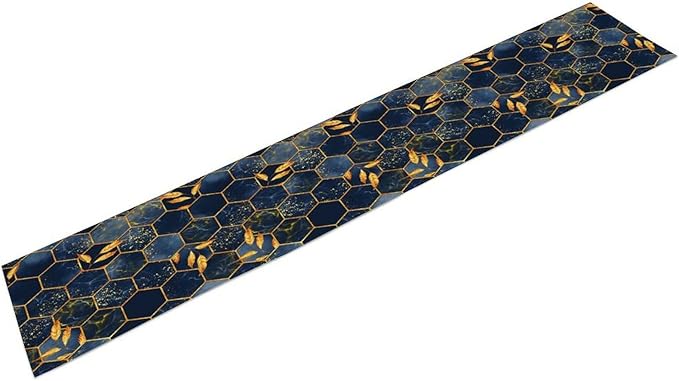Marble Table Runner, Dark Blue Gold Modern Marble Leaf Aesthetic Geometric Table Runner for Indoor Home Living Room Party Dining Kitchen 13x36in