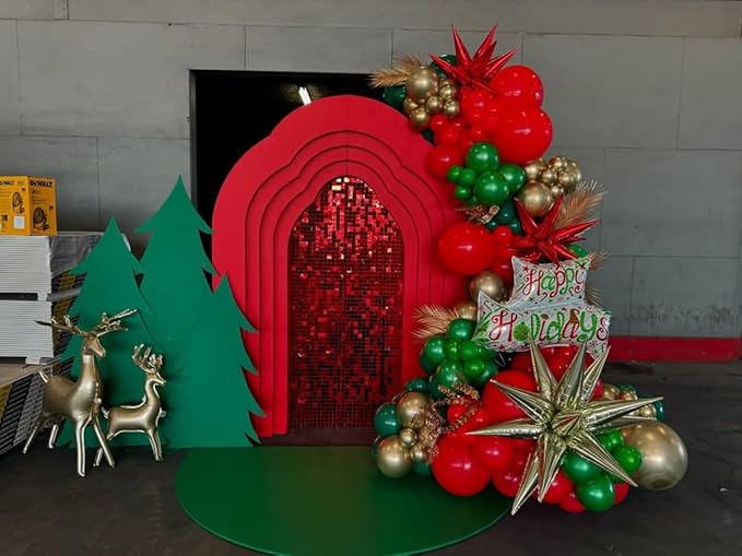 Red and Green Balloons, 60Pcs Dark Green Red Gold White Balloons for Merry Christmas Theme Birthday Party Backdrops Decorations