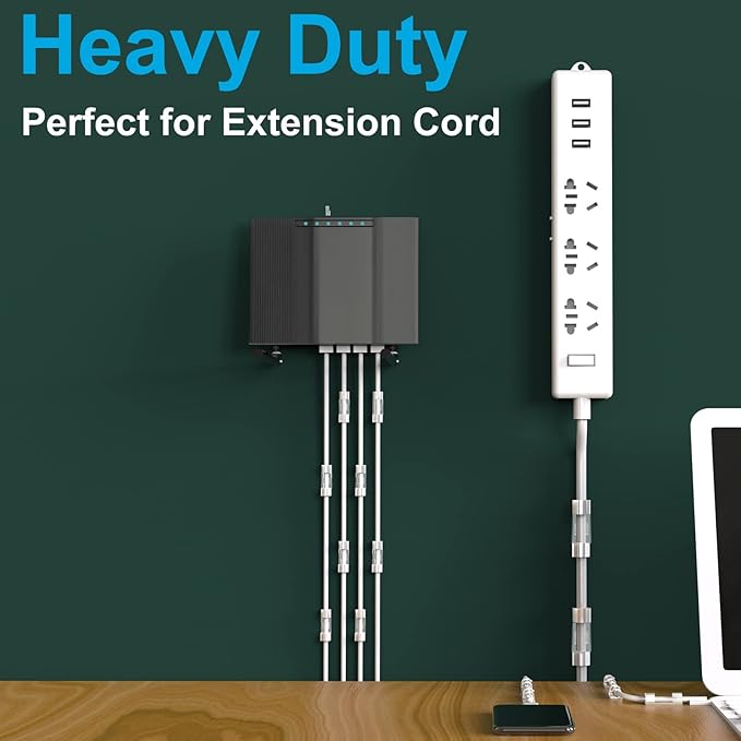 Cable Clips Clear (Large, 26PCS), Heavy Duty Extension Cord Clips Wall, Adhesive Wire Holders Clips Electric Wires Cord Organizer, Powre Cable, PC, Ethernet, TV-Coax, LED Light Clips