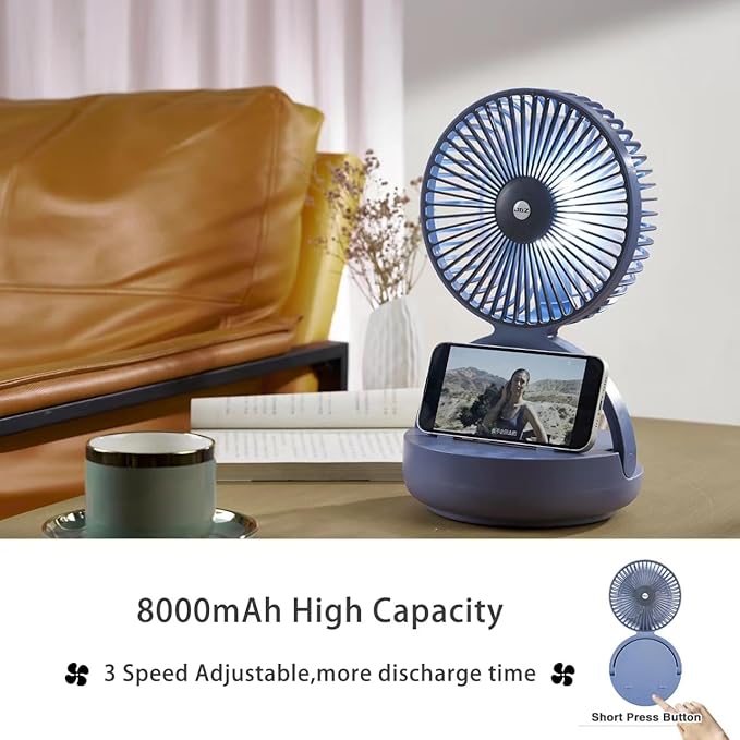 OGZ Portable Fan for Travel I 7 Inch Small Desk Fan Rechargeable Air Circulator I 180° Oscillating Battery Powered Powerful Personal Fan For Beside Office Desktop RV Dorm Cooling