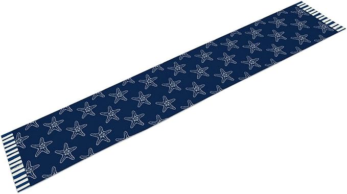 Starfish Table Runner, Summer Coastal Navy Blue Nautical Tropical Rustic Farmhouse Coffee Table Center Decor for Home Kitchen Dining Patio Holiday Party Table Decorations 13"x108"