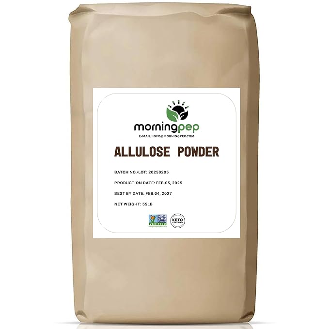Morning Pep Allulose Sweetener 55 lb – Zero Calorie Sugar Alternative, 100% Pure, No Erythritol, Non-GMO Project Verified, Keto Certified, OU Kosher
