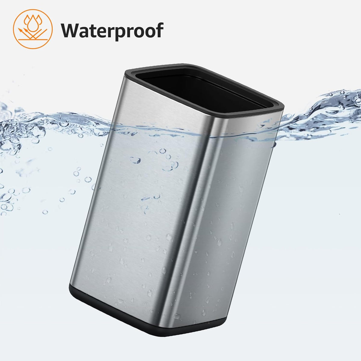 Mbillion 3.2 Gal (12L) Stainless Steel Open - Top Trash Can with Removable Inner Bucket - Sleek Metal Waste Basket for Bathroom Office, Brushed Steel