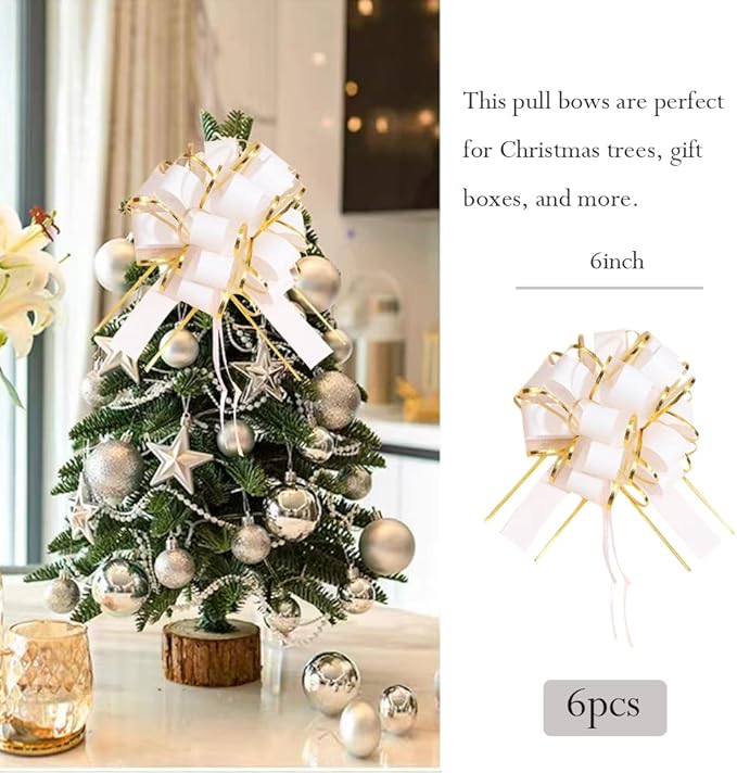 HQJAXJ 6PCS Pull Bows for Gift Wrapping, Phnom Penh Gift Wrap Pull Bows, White, Floral, Classic, Traditional, Multi-occasion