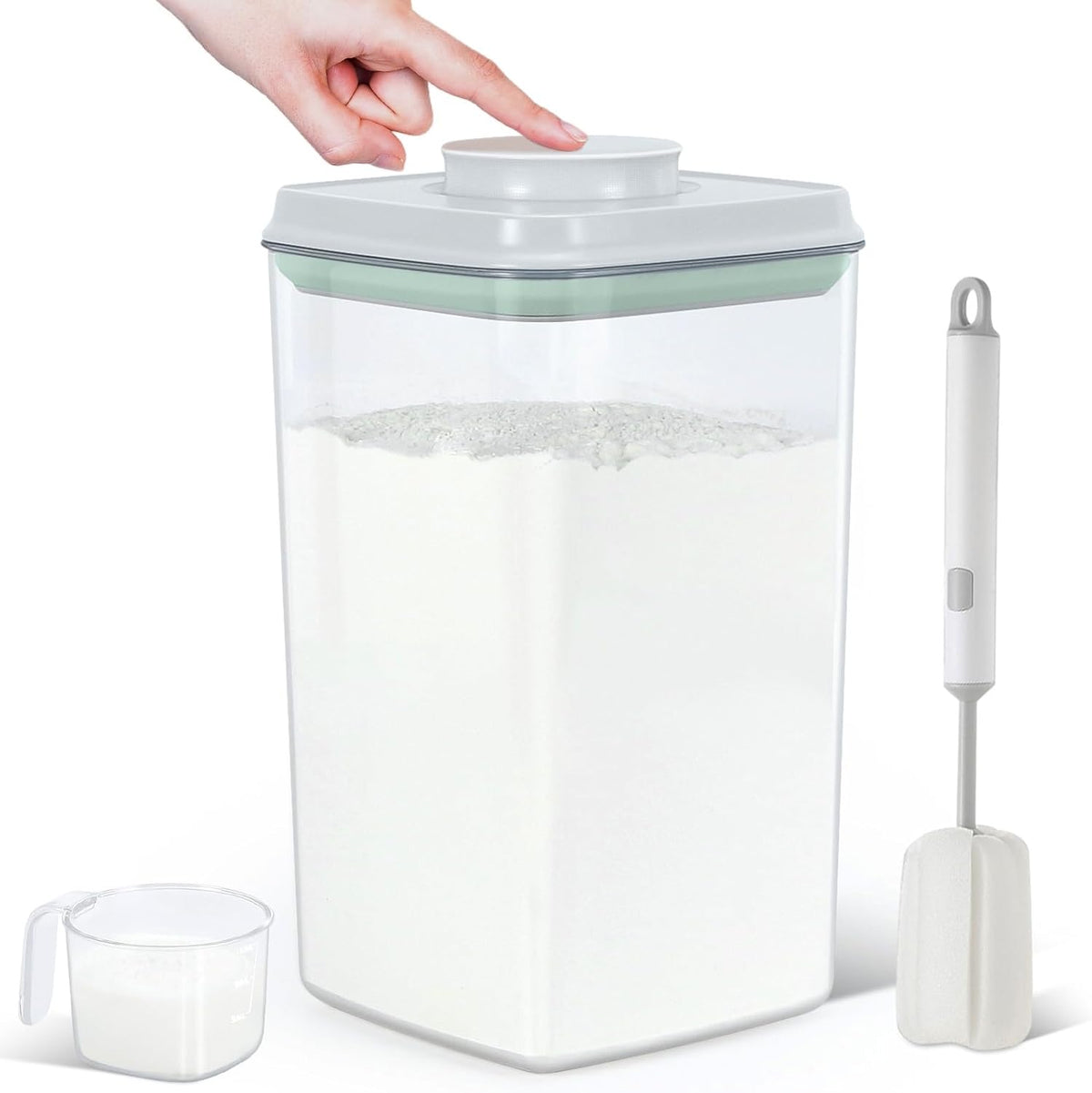 Airtight Flour Rice Storage Container with Pop-up Lid - 4.2 Qt Crystal-Clear Plastic Spaghetti Container