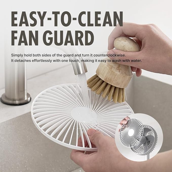 LUMENA Fan Stand 3Z - Portable Oscillating Desk Fan | 4-Speed Rechargeable 4000mAh Battery, Auto Swing, Timer, Sleek Matte Design for Home or Office (White)