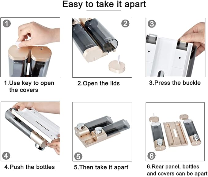 Soap Dispenser Shampoo Shower Dispenser Wall Mount 300mlx2 for Bathroom Hotel (Gold)