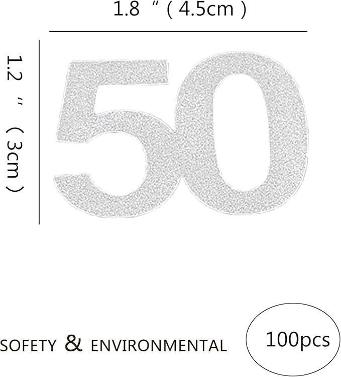 50th Happy Birthday Confetti Decorations - 50th Wedding Anniversary Party Table Decorations, Silver Glitter Number 50 Party Supplies