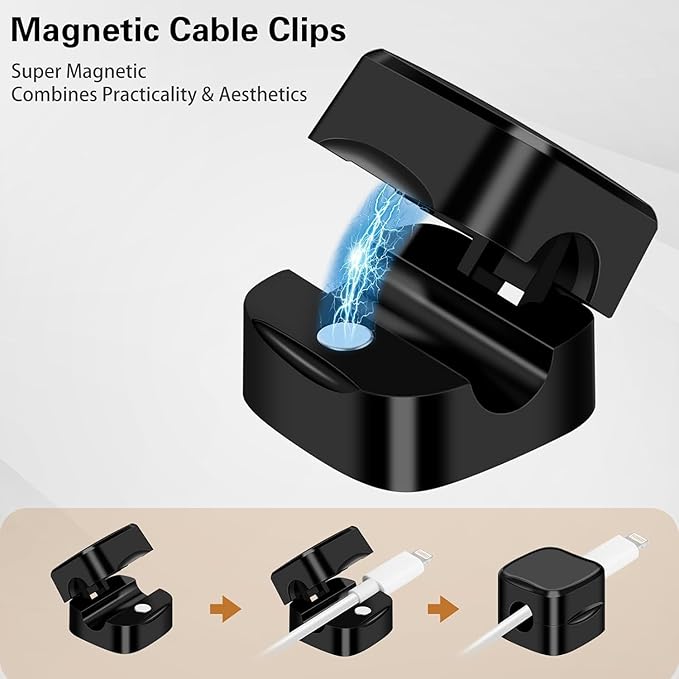8 Pack White Magnetic Cable Clips, Cord Organizer for Desk, Grizzly Supply Under Desk Cable Management, Strong Adhesive Wire Holder for Home Office Phone Car Wall Desktop Nightstand