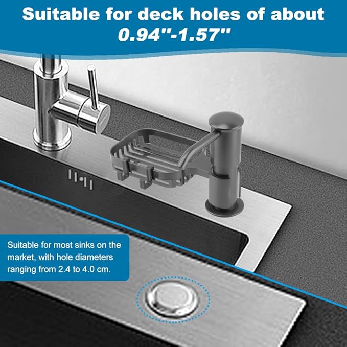 Soap Dispenser for Kitchen Sink, Built in Soap Dispenser Pump with Sponge Holder,Under Counter Brushed Nickel ABS Pump Head with 40" Extension Tube Kit(Dark Grey)