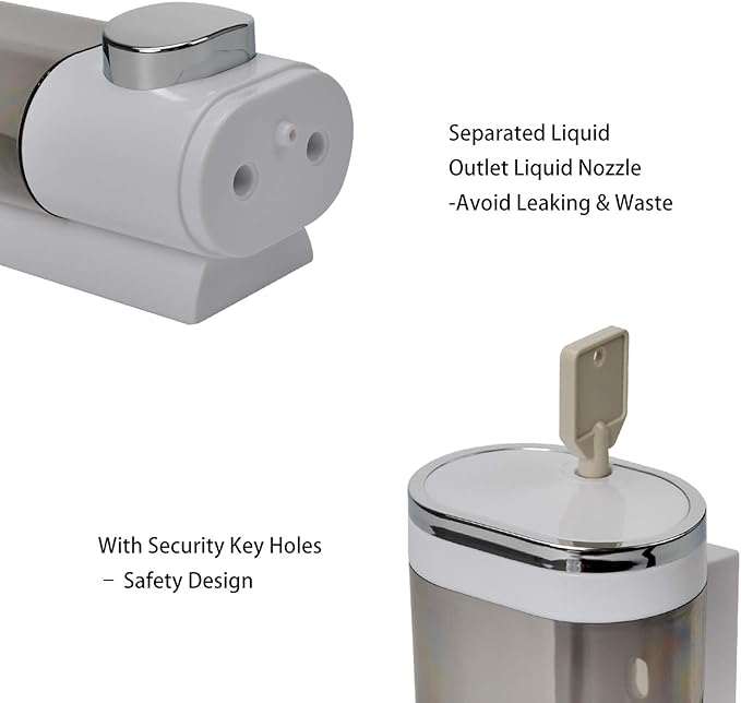 Wall Mounted Soap Dispenser Bathroom, Shower Soap Dispenser 300ml Body Wash Dispenser Set, Shampoo and Conditioner Dispenser Hand Pump for Toilet Bathroom Hotel Kitchen White